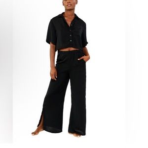 NWT- PLUSH x REVOLVE Black Silky Cropped Pajama Set
